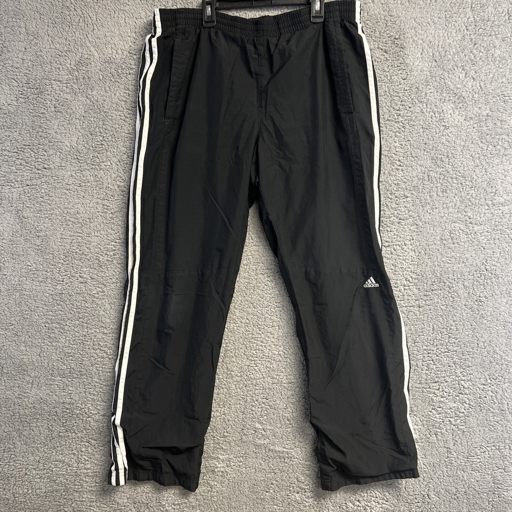 VTG adidas Pants Men's Size M‎ Black Lined Striped Track Joggers Zip Cuff